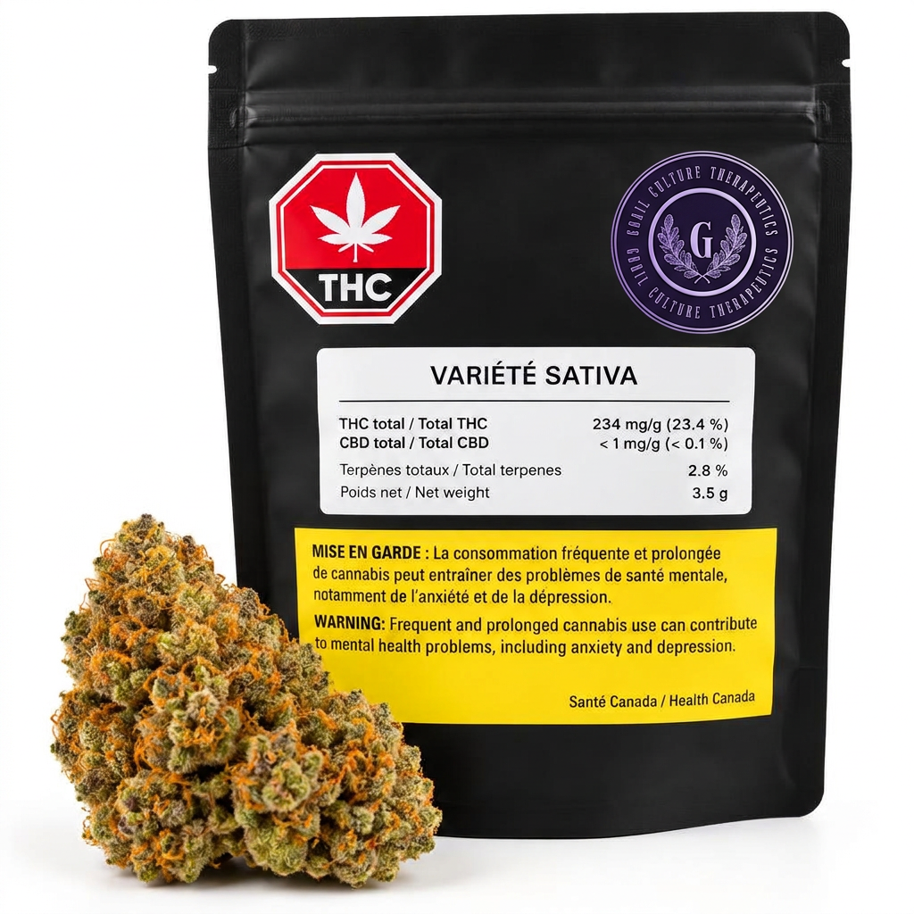 Cannabis bud covered in orange hairs held by tweezers