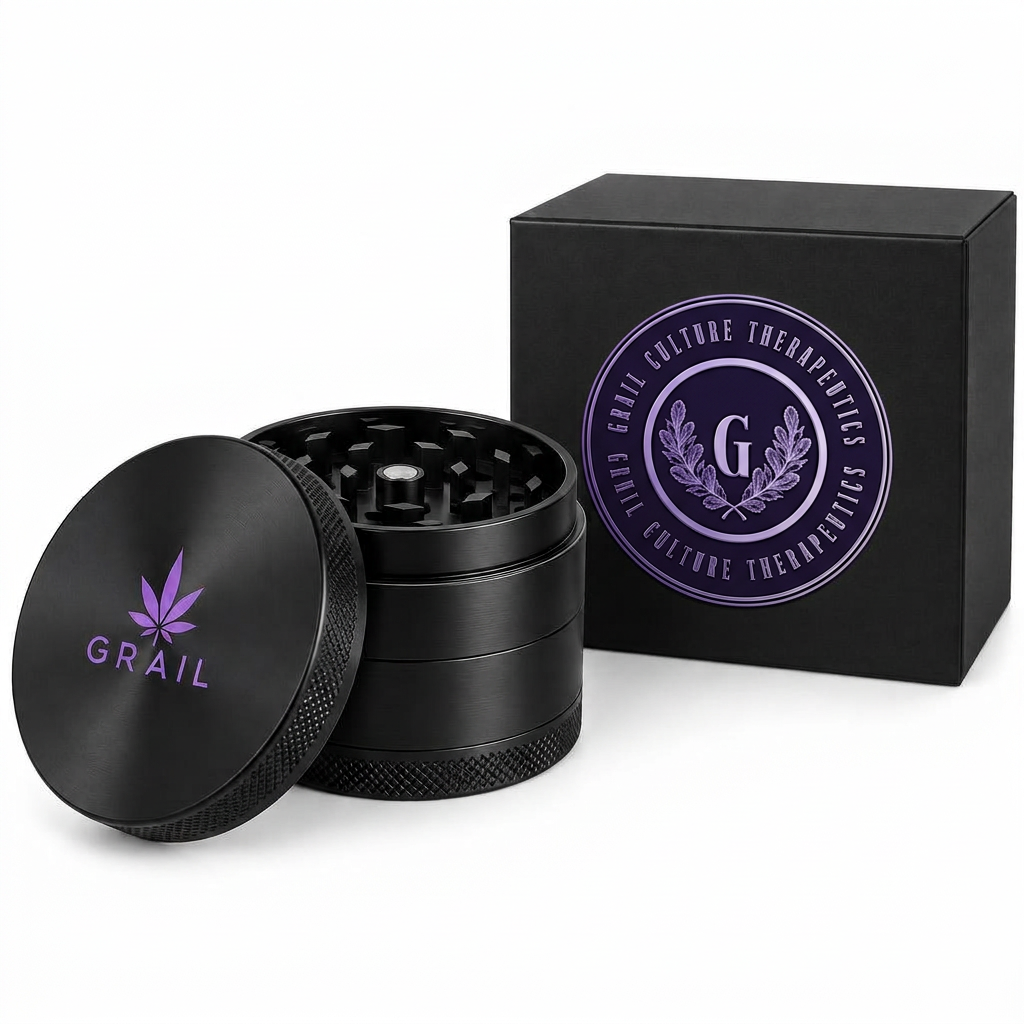 Premium black cannabis grinder and glass accessories