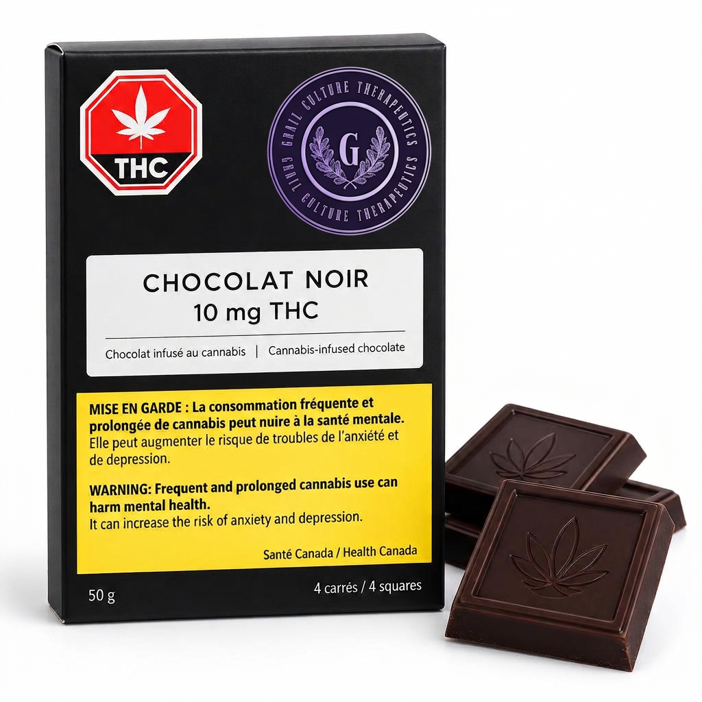 Medical cannabis gummies and chocolate on dark slate