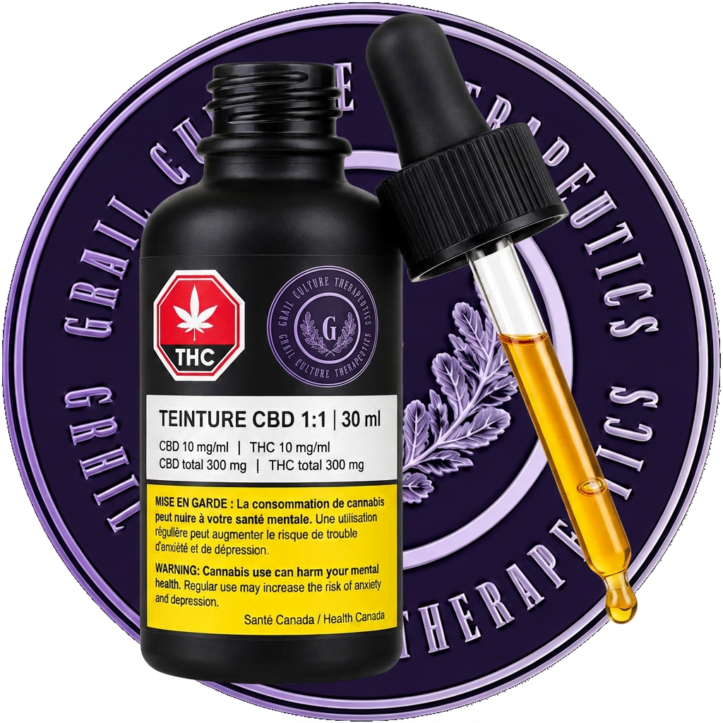 Amber glass dropper bottle of medical cannabis oil