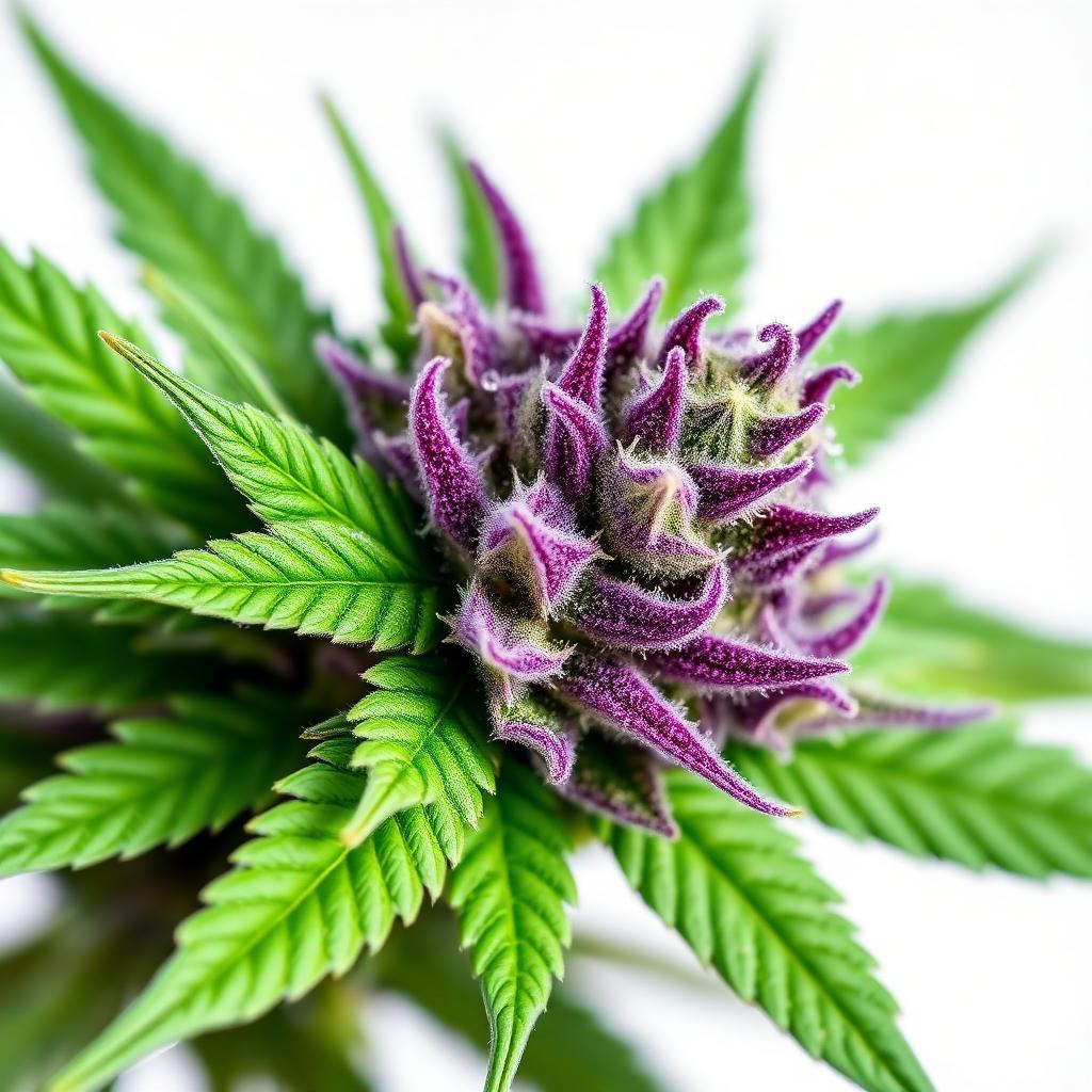 Close-up of a purple and green cannabis flower