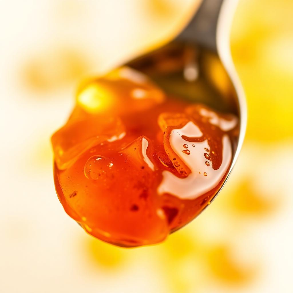 Amber cannabis resin extract on a spoon